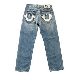 VTG y2k True Religion straight leg‎ lightwash denim jeans horseshoe flap pocket